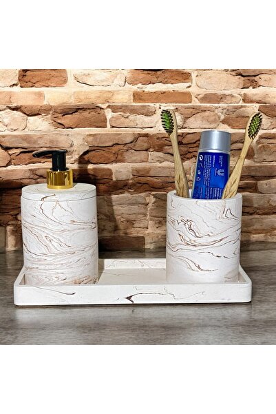 Chiko Mall Σετ αξεσουάρ μπάνιου από μπετόν με μοτίβο από μάρμαρο πολυτελείας (3 τεμάχια)