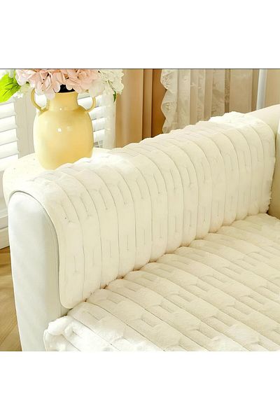 MER HOME Cotiera de pluș cu model dreptunghiular gros (1 buc) Dimensiune 70x70cm (crem)