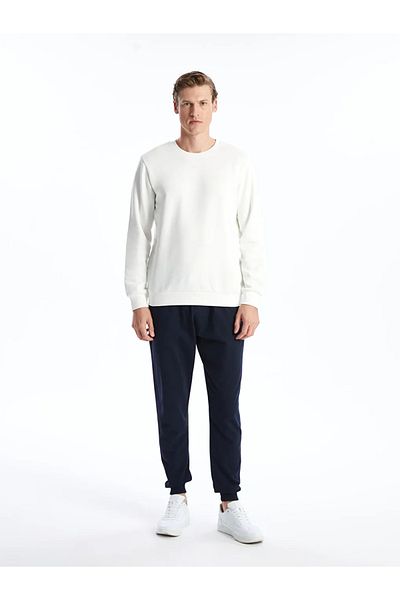 LC Waikiki Ecru Crew Neck Long Sleeve Printed Men's Thick Sweatshirt