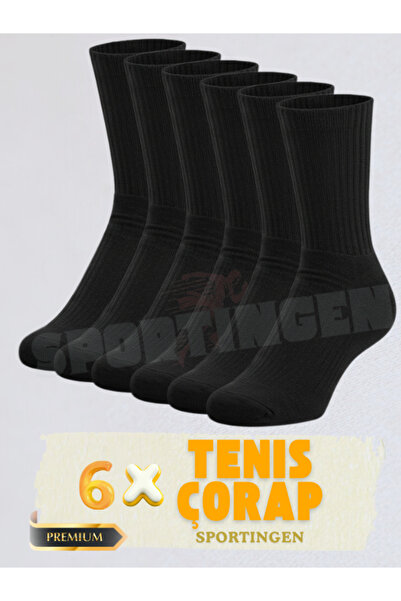 Sportingen 6 Çift Tenis Çorabı Fitilli Beyaz Unisex - Premium Kalite Tenis Ço...