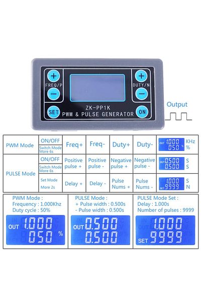 Gaqqee ZK-PP1K Dual Mode Signal Generator LCD PWM 1-Channel 1Hz-150KHz PWM Pulse Frequency Duty Cycle Ad...
