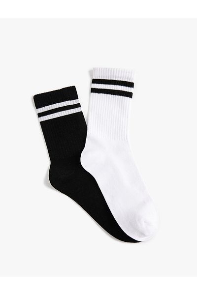Koton College Socks Set of 2 Stripe Patterned Multicolor