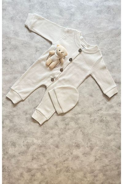 MBK GARDEN Plush Teddy Bear Baby Rompers and Hat Set