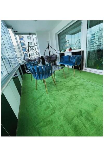 AKSU ÇİM GÖRÜNÜMLÜ JEL TABAN YIKANABİLİR KAYMAZ TABAN YEŞİL BALKON HALI YOLLUK