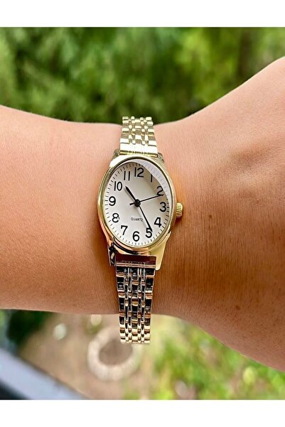 Force Alice Gold Silver Metal Kasa Çelik Altın Kordonlu Kadın Saati Rakamlı