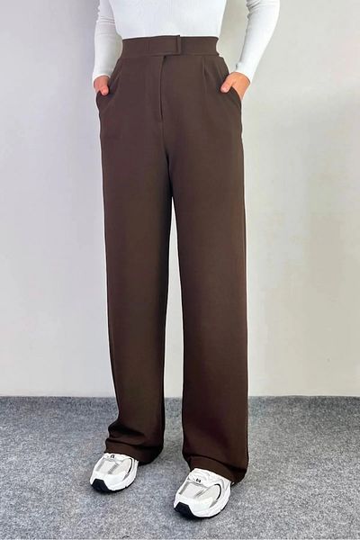 jeneric Women's Lycra Loose Fitting Velcro Closure Brown Palazzo Trousers
