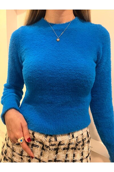 todays co Mavi Bisiklet Yaka Sakallı Triko Kazak
