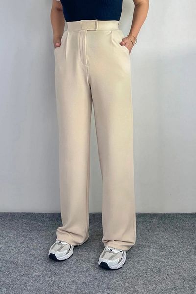 jeneric Women's Lycra Loose Fitting Velcro Closure Beige Palazzo Trousers