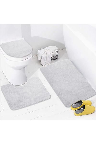 Bonny Home Set de covoare de baie din 3 piese Unicolor Gri simplu Set de scaune de toaletă antiderapante