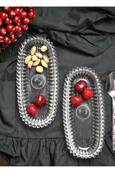 Qualitev 2-Piece Beaded Mini Snack Bowl Presentation Plate - (8 cm X 18 cm)