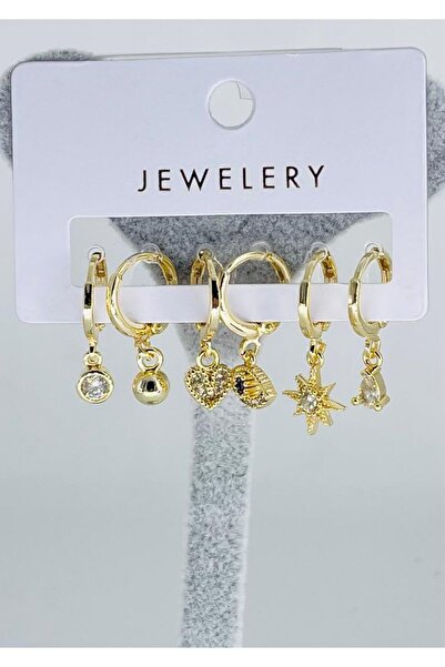 TRENDTAKI حلق سوليتير على شكل قلب وعين ونجمة قطرة حجر مكون من 6 قطع مطلية بال...