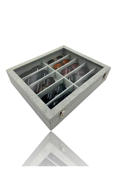 DİJİTAL ÇARŞI MAĞAZACILIK Richbox Set of 10 Gray Suede Glasses