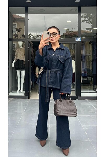 Oslove Márka modell derékpántos farmer szett