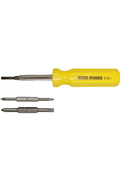 MASTER MECHANIC 6-in-1 Multi-Bit Screwdriver, 78mm Compact Body with Reversib...