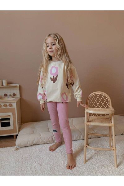 ARBİ kids Set de jambiere cu nervuri pentru fete, roz, cu două fire de țesătură