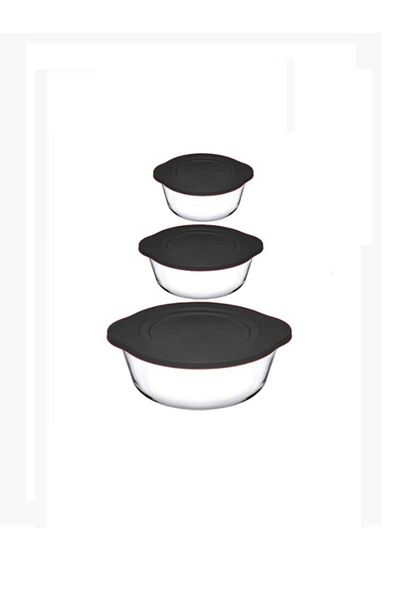 Paşabahçe Borcam 3 Piece Anthracite Gray Round Pot Set with Lid