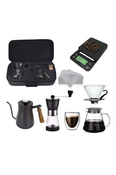 Primo Plus V60 Coffee Kit, 7 Piece Drip Coffee Maker Set with Portable Bag