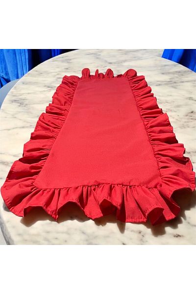 Erba kreasyon Kırmızı Runner Fırfırlı Masa Örtüsü 40x110 Cm Fırfırlı Runner