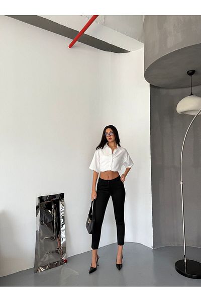 TunaBlogg Black High Waist Skinny Leg Fabric Trousers