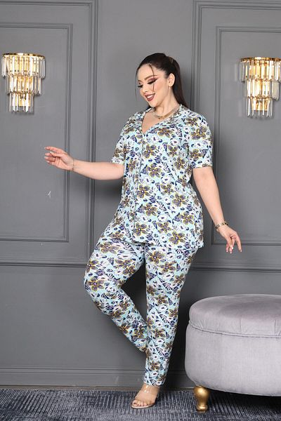şuranur Plus Size Oversized 100% Bamboo Cotton Button-Down Collar Shirt Pajamas Set