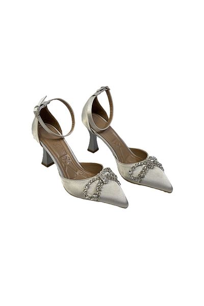 KAFKASLAR AYAKKABI 9 cm Goblet Heels - Satin Stone Detail Evening Dress Shoes for Ankle