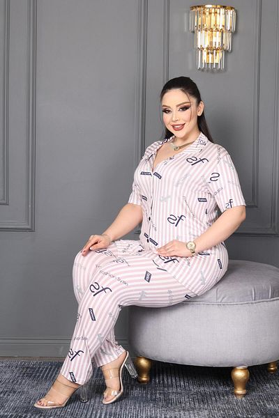 şuranur Plus Size Oversized 100% Bamboo Cotton Button-Down Collar Shirt Pajamas Set