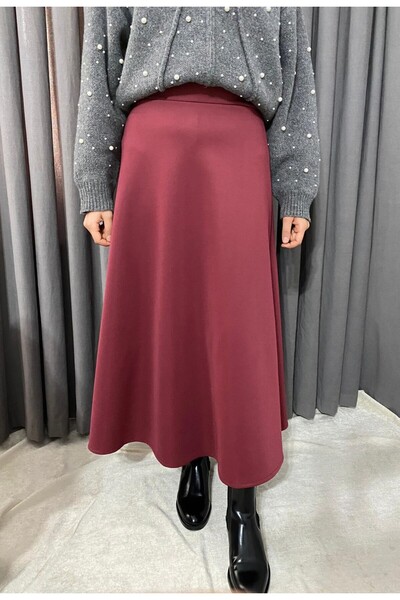 Mey Collection تنورة واسعة من القماش باللون العنابي للسيدات بطول: 94-95 سم