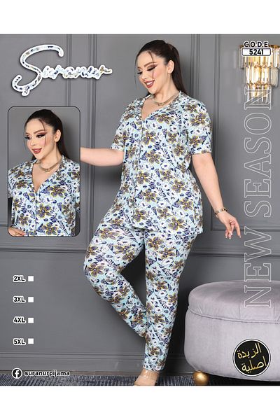 şuranur Plus Size Oversized 100% Bamboo Cotton Button-Down Collar Shirt Pajamas Set