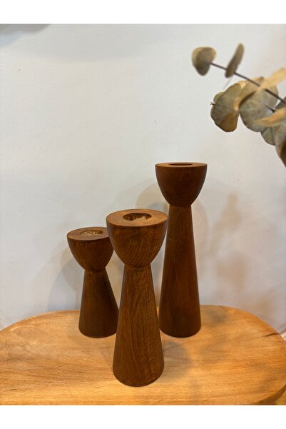 AHESAR TİCARET Şamdan ahşap 3 lü takım ahşap mumluk