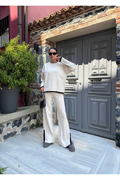 ZF BUTİK Knitwear Set (Sweater and Trousers) with Slits on the Leg