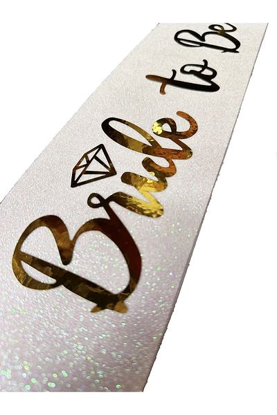 CEKAVE 10 cm Width White Glitter Girdle - Bride To Be Belt with Gold Italic Wedding Ring