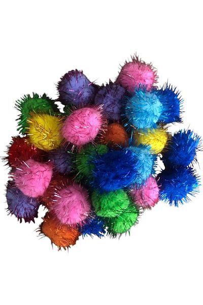 Yumuşakkeçe 4 cm Glitter Plush Pompom 25 Pieces