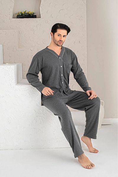 meynur moda Σετ ανδρικής πιτζάμες με μακρυμάνικο ύφασμα Sude Poplin