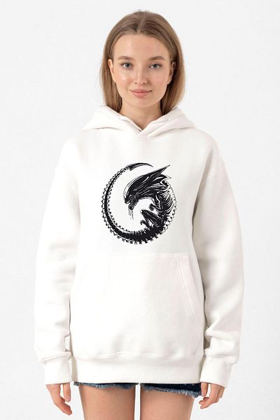 Tshirthane Allien Xenomorph White Women's 3Ip Hooded Sweatshirt
