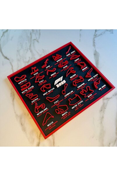 Genel Markalar 2025 Formula 1 Takvim Tablosu 3D | Formula 1 Yarış Pistleri Tablosu 25x22 Cm | Plastik Çerçeve PLA