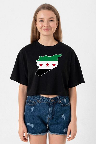 Tshirthane Syria New Flag Black Women's Crop Tshirt