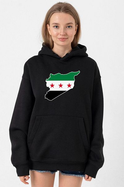 Tshirthane Black Syria New Flag - 3Ip Hoodie Women