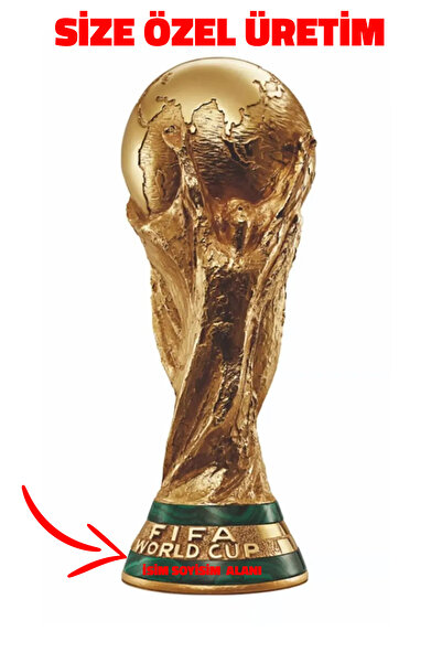 3D Kişiye Özel Isim Baskılı 26 Cm Boy Fifa Dünya Kupası Gold Kaplama Messi Qatar Futbol