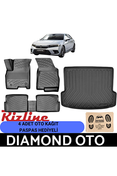 Rizline Honda Civic Sedan 3d havuzlu paspas ve bagaj havuzu 2021-2022-2023-20...