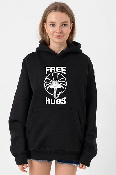 Tshirthane Black Hooded 3Ip Facehugger Hugs - Women