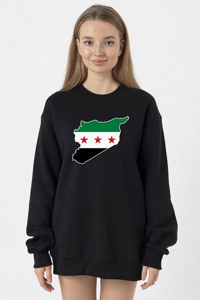 Tshirthane Syria New Flag Black Women's 2Ip Sweatshirt