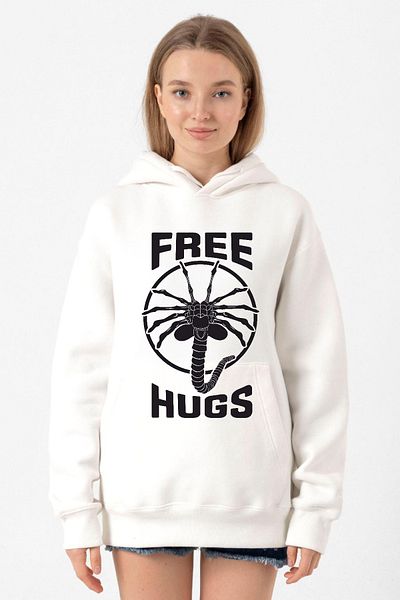 Tshirthane Free Facehugger Hugs White Women's 3Ip Hooded Sweatshirt