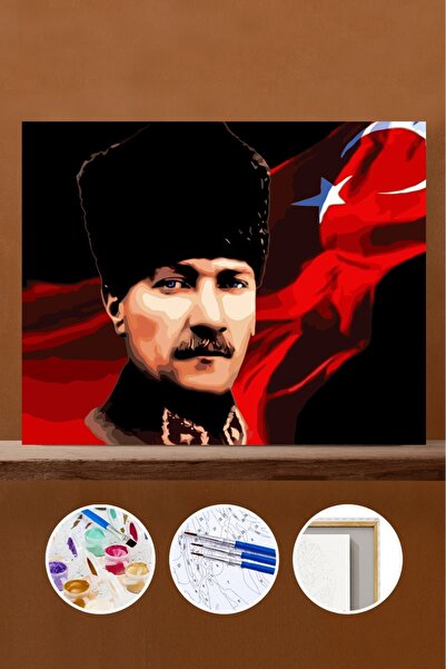 Pastelya Sayılarla Boyama Seti Çerçeveli Kasnaklı Mustafa Kemal Atatürk 2 40x...