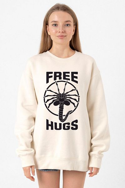 Tshirthane Free Facehugger Hugs Ecru Women's 2Ip Sweatshirt