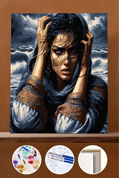 Pastelya Sayılarla Boyama Seti Çerçeveli Kasnaklı Fırtınadaki Kız 1 40x50 cm