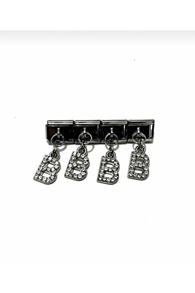kubotique Silver Rhinestone Letter B Dangle Steel Italian Charm 1 Piece