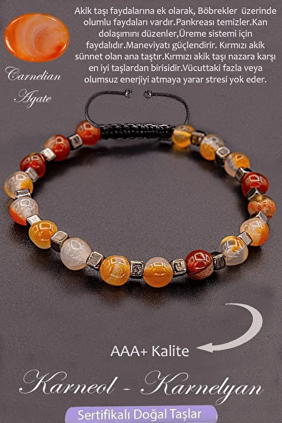 Erilsa Certified Aaa+ Quality Real Terahertz - Karneol Carnelian Agate Stone Bracelet