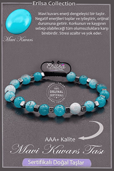 Erilsa تيراهيرتز حقيقية بجودة AAA+ - سوار من حجر الكوارتز الأزرق