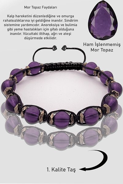 Erilsa Certified Raw Unprocessed Terahertz - Purple Topaz Stone Bracelet