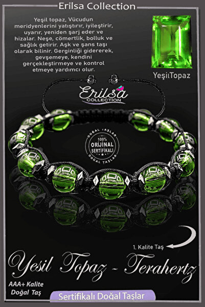 Erilsa Sertifikalı Terahertz - Yeşil Topaz Taşı Bileklik - Ayarlamalı